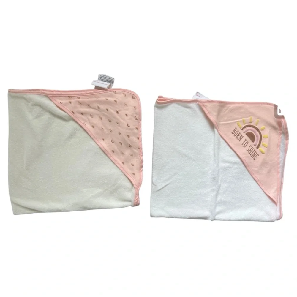 Pink and White Hooded Baby Terry Towels